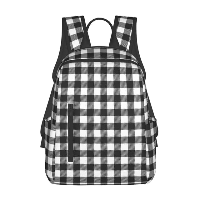 Disketp Black White Plaid Mochila Ligera e Impermeable, Mochila de Día Resistente para Viajes, Senderismo y Uso Diario para Hombre y Mujer