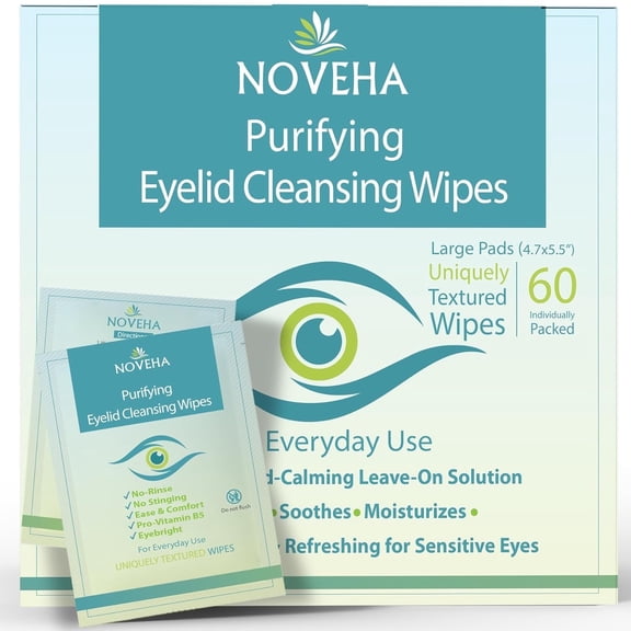 NOVEHA 60PCs Eyelid Wipes | For Blepharitis, Itchy, Dry & Stye Eyes | Lid and Lash Cleansing Wipes | Hypoallergenic & Soothing For Sensitive Eyes