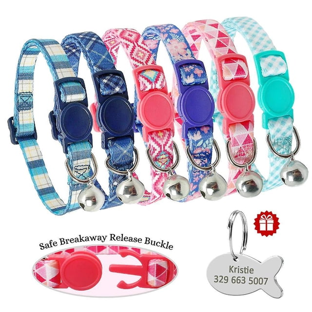Collar de gato personalizado con estampado bonito, collares de gatito personalizados de liberación rápida con campana grabada para gatos domésticos N
