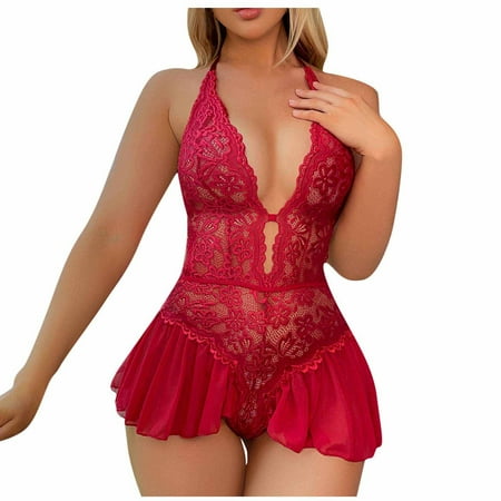 

Fesfesfes Ladies Sexy Lingerie Black Dot Mesh Lace Sleepwear Suit Passion Women Temptation Sexy Plus Size Bodysuit Sale Clearance