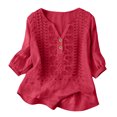 thumbnail image 5 of Womens 3/4 Sleeve Tops Cotton Linen Shirts Embroidered V Neck Button Boho Blouses Loose Fit Dressy Casual Tunic Top, 5 of 7