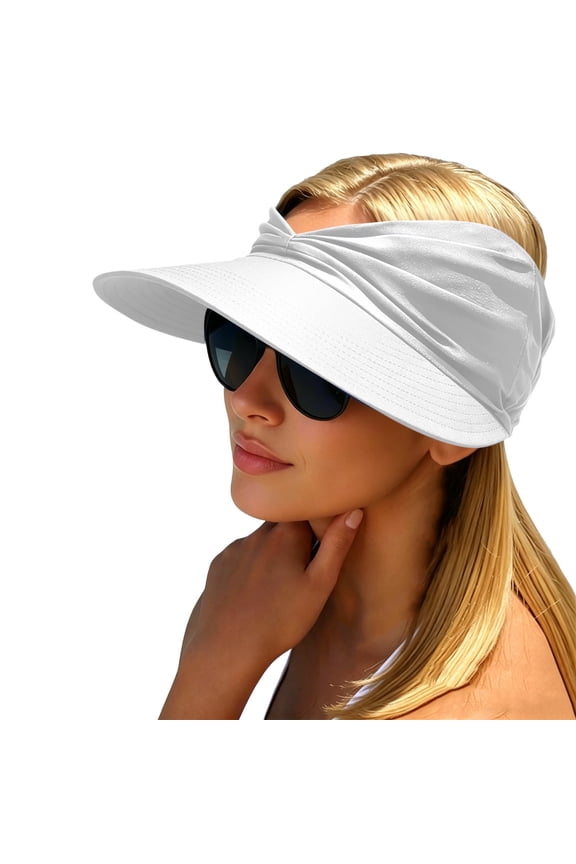 Women's UPF 50 UV Protection Sun Visor, Foldable Wide Brim Solid Bucket Hat Lightweight for Outdoor Beach White