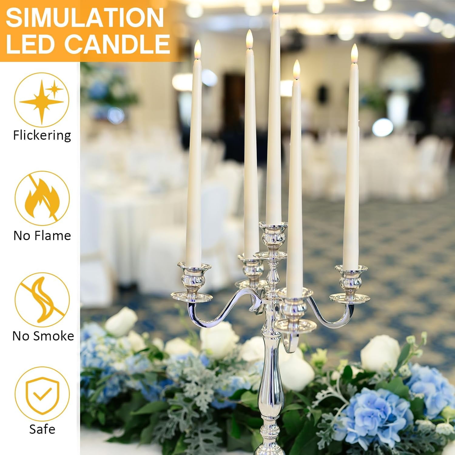 50 Pcs Flameless Ivory Taper Candles Bulk Flickering LED Candles Taper Warm White Light LED Candlesticks for Christmas Wedding Home Decoration No Remote Control, 9.6 Inch