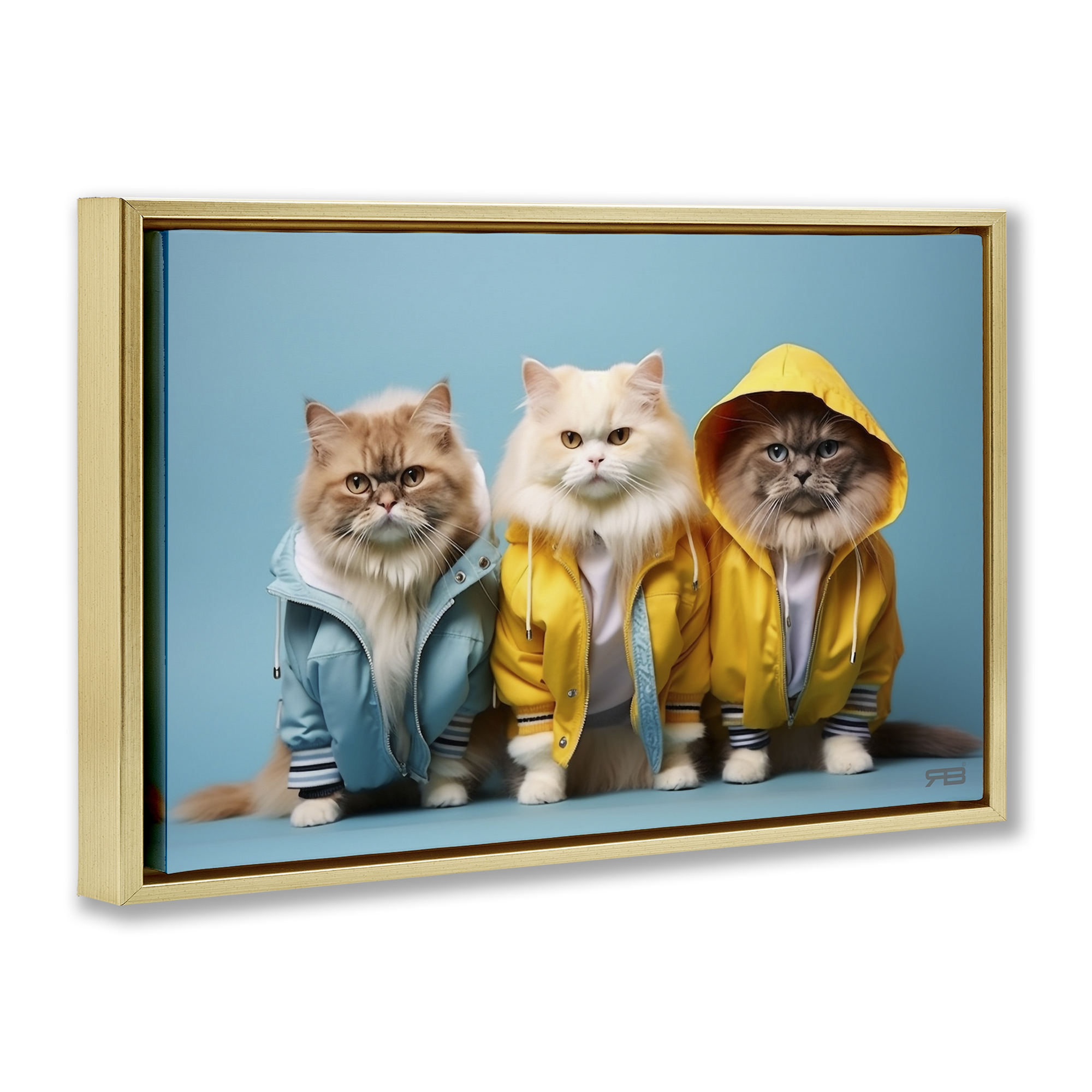 Stupell Industries Funny Stylish Cats Animals & Insects Painting Gold Floater Framed Canvas Art Print Wall Art, 31 x 21
