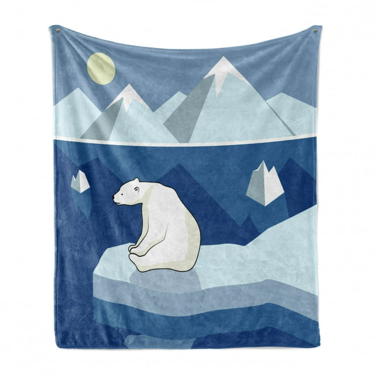 Polar Bear Soft Flannel Fleece Throw Blanket Lonely Bear on Iceberg Watching the Night Polar Landscape Panorama Cozy Plush for Indoor and Outdoor