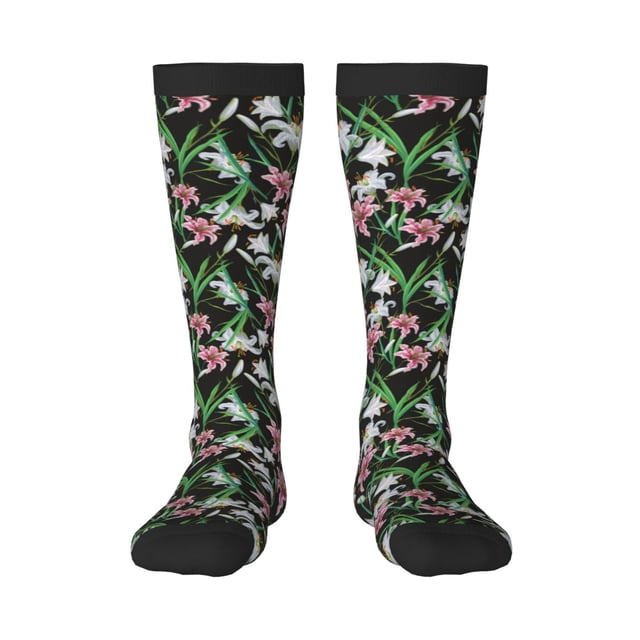 Balery Lilies Flowers Calcetines novedosos Calcetines deportivos Calcetines hasta la rodilla Calcetines de algodón Calcetines originales y geniales