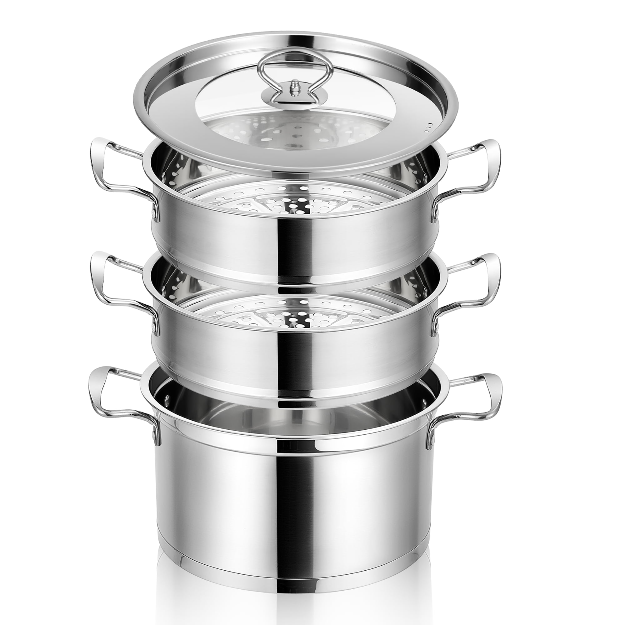  PETSITE 3-Tier Stainless Steel Steamer Pot, 11 Multi-Layer  Cooking Pot, Steam Pot with Handles & Tempered Glass Lid, Steamer for  Cooking: Home & Kitchen