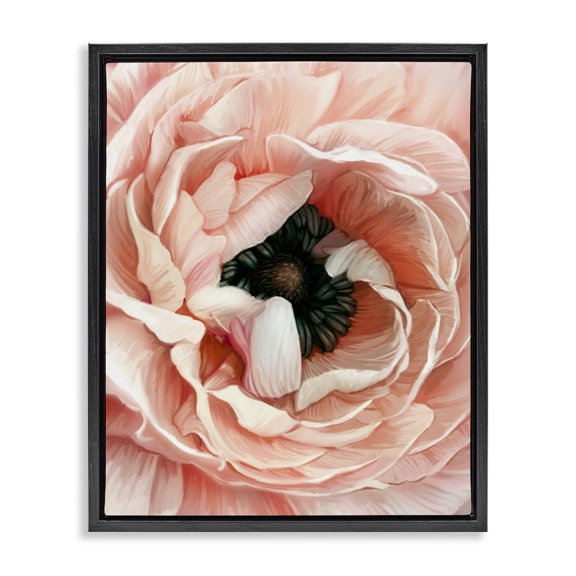 Stupell Industries French Country Up Close Pink Peony Intricate Sunlit Petals Black Floating Frame Canvas Art, 25 x 31, by Ziwei Li