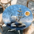 thumbnail image 3 of Stone Flower, Fitted Tablecloth with Elastic Edged, Round Table Cloth for Dining Table, Contemporary Nature Lake Landscape Blue Waterproof Oil Proof Table Cover for Indoor Outdoor 45"-54", 3 of 9