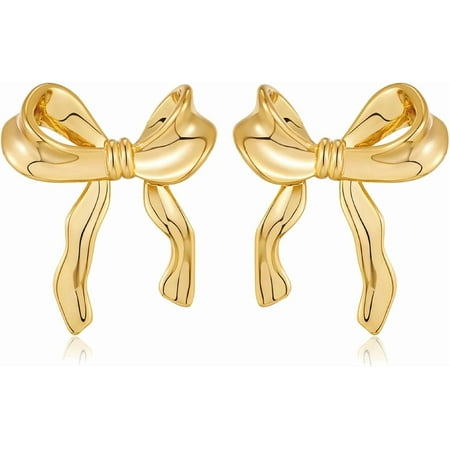 Gold Bow Earrings Silver 925 Sterling Silver Post Bow Stud Earrings Gold Dangle Bow Earrings Gold and Silver Bow Earrings for Women Hypoallergenic[a989]
