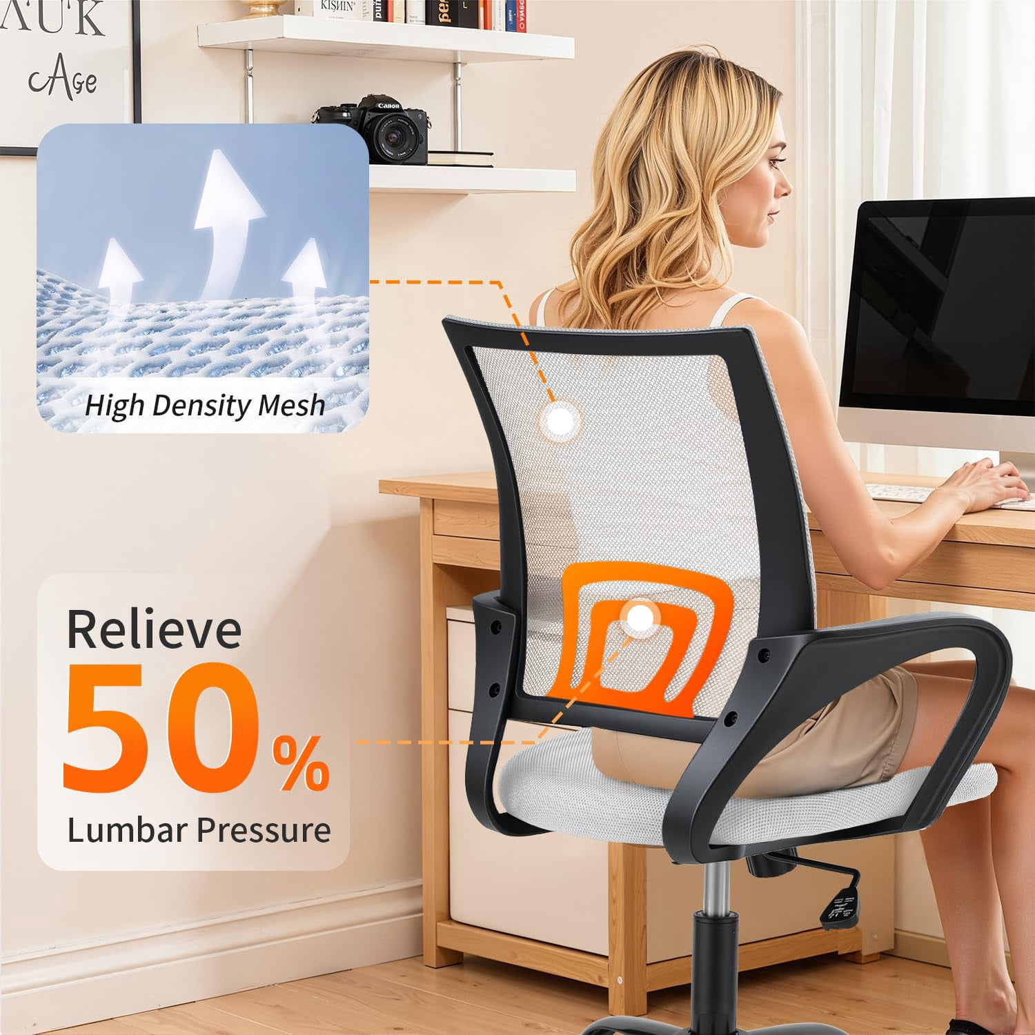 BestOffice Mesh Swivel Office Desk Chair, White