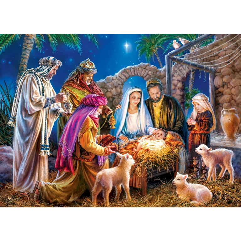 Nativity Scene Wooden Puzzle For Toddlers - 24 Piece Unique Shape Jigsaw With Tray, Christmas Puzzle For Ages 3-5