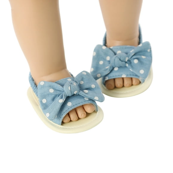 ZAXARRA Baby Girl's Bowknot Sandals Striped Rubber Sole First Walking Shoes