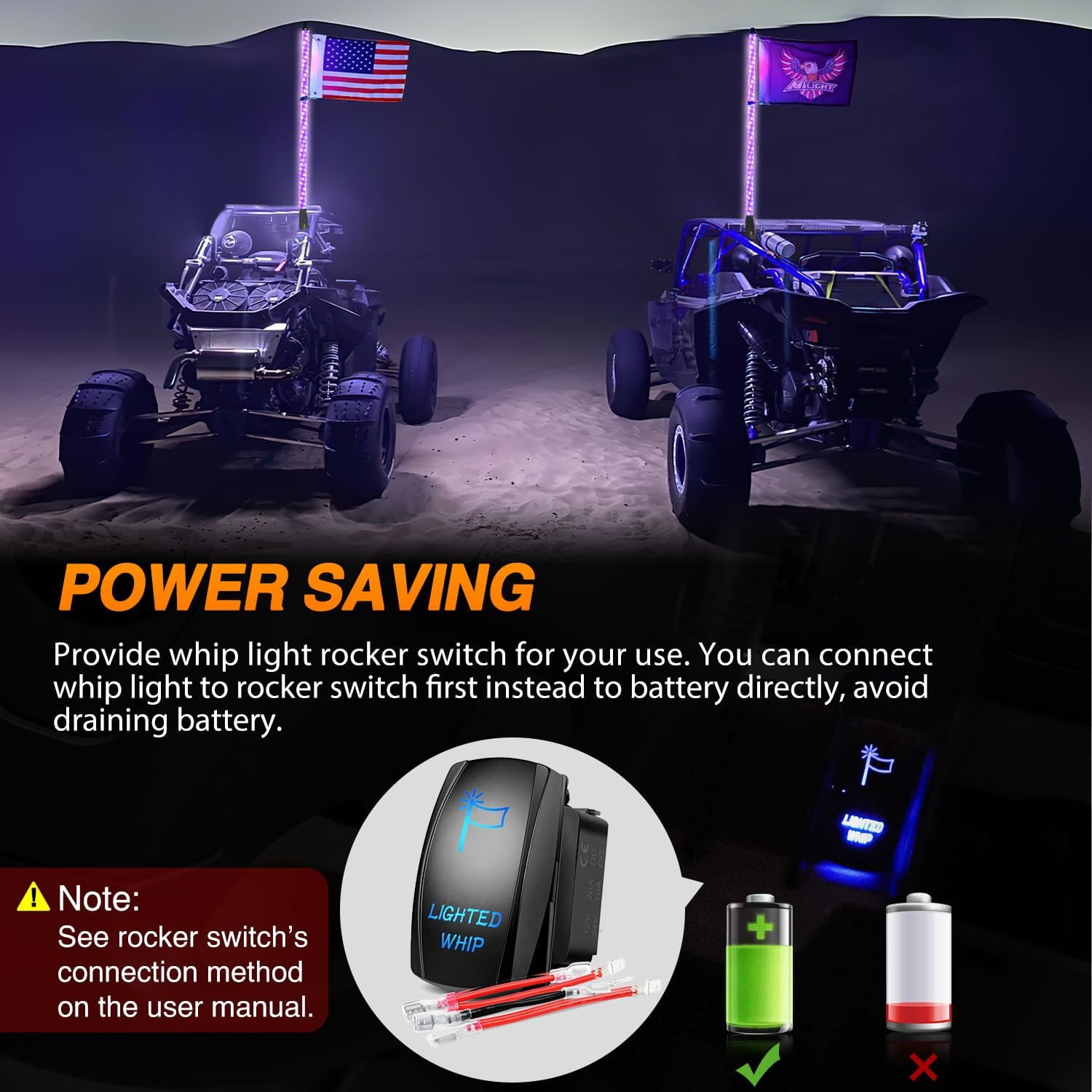 Nilight RGB Whip Light 1PC 4FT Lighted Antenna Whips with Remote & App Control DIY Chasing Patterns Brake Reverse Lights for ATV UTV Polaris RZR Can-am Dune Buggy Pickup Trucks Jeep