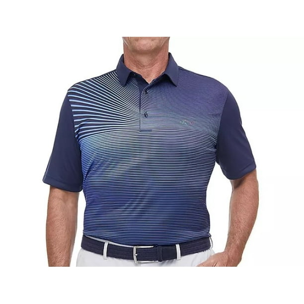 Greg Norman Men's Performance Golf Polo (Robin Blue Stripe, Small