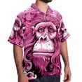 thumbnail image 2 of Pink Monkey Gorilla Men's Short Sleeve Beach Shirts Hawaiian Button Down Casual Summer Printed Unisex Top, 2 of 6