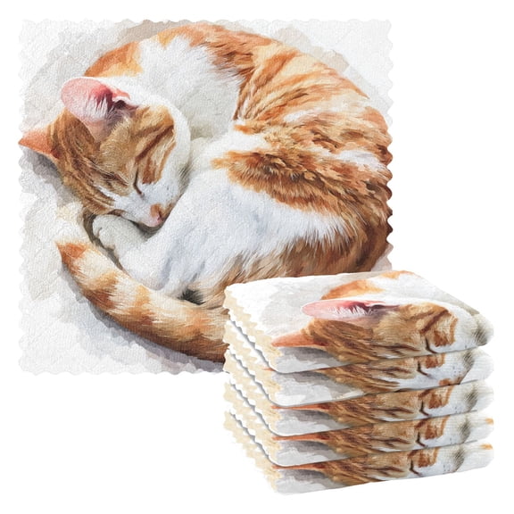 6 Pieces of Kitchen Towels 11x11Inch Kitchen Dish Cloths Kitchen Dish Towels Reuseable Cleaning Cloths Beautiful Cat Sleep