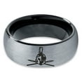 thumbnail image 2 of Tungsten Greek Roman Helmet Mohawk Crossed Spears Band Ring 8mm Men Women Comfort Fit Black Dome Brushed Gray Polished, 2 of 4