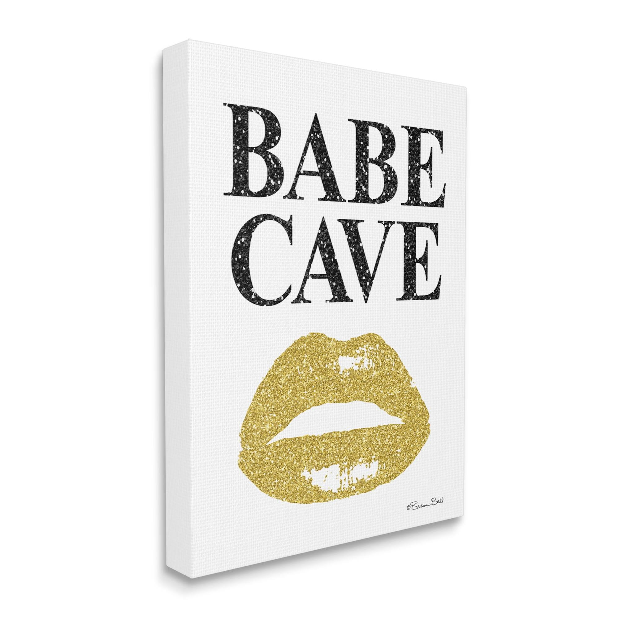 Stupell Industries Babe Cave Sign Gold Frost Lips Modern Glam Fashion,36 x 48, Design by Sn Ball