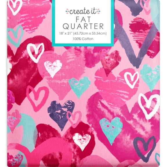 Create It 18"x21" 100% Cotton Duo Hearts Precut Sewing & Craft Fabric, Pink 1 Piece