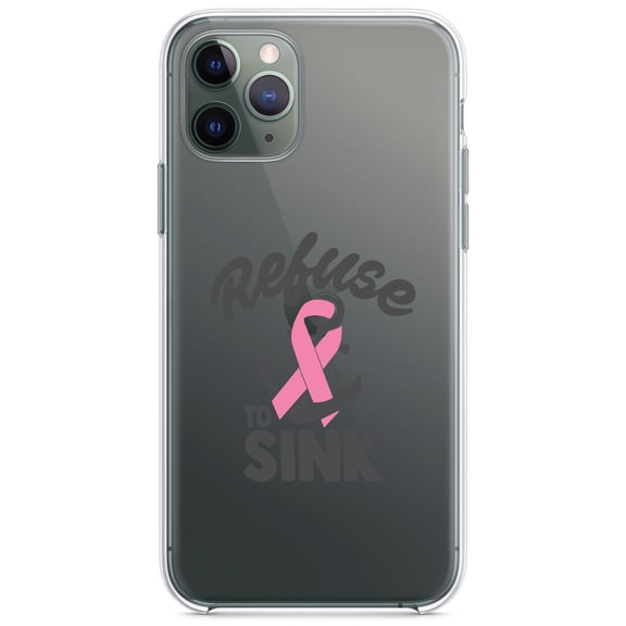 DistinctInk Clear Shockproof Hybrid Case for iPhone 12 MINI (5.4" Screen) - TPU Bumper Acrylic Back Tempered Glass Screen Protector - Pink Ribbon Cancer - Refuse to Sink Anchor