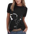 thumbnail image 1 of WEAIXIMIUNG T-Shirt Femme Été Décontracté Mode Col Rond Manches Courtes Imprimé Fleuri pour la Saint-Valentin, 1 of 4