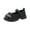 Black, variant on Little Kids Girls' French Classic Style Tweed Patchwork Mary Jane Leather Shoes Hook and Loop Strap Soft Sole Princess Dress Flats for School and Stage Performance