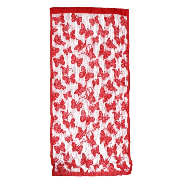 cortina de tiras con borlas para ventana, panel divisor de ambientes, mampara para puerta, bufanda, cortina, cenefa, tratamiento para ventanas (rojo)