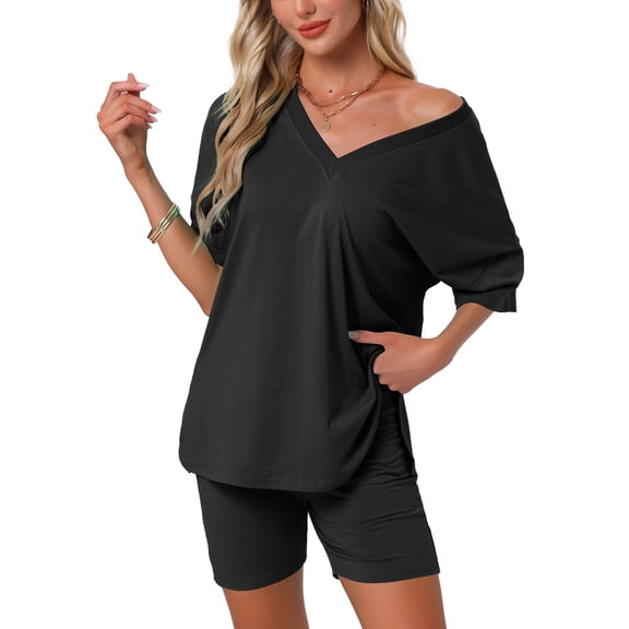 DARING DIVA Pajamas V Neck Workout Reversible Tracksuit Shorts Set XS Black