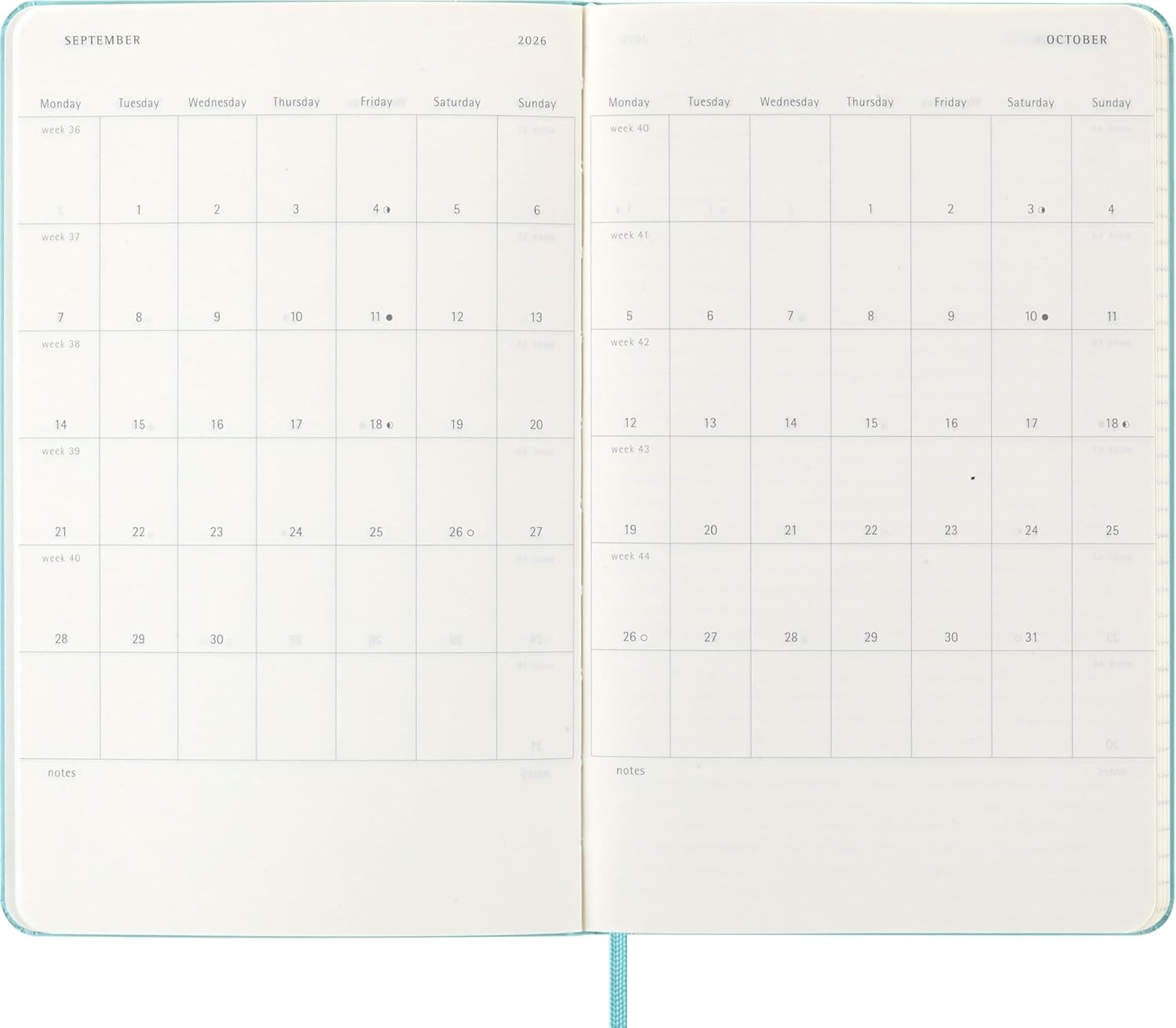 Moleskine Classic 18 Month 2025-2026 Weekly Planner, Hard Cover, Large (5" x 8.25"), Aquamarine, 208 pages