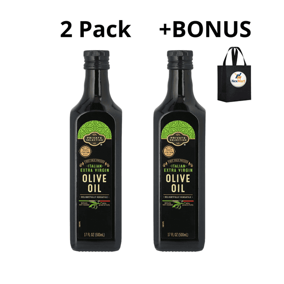 Private Selection Italian Extra Virgin Olive Oil First Cold-Pressed Made From 100% Italian Olives 17 Fl Oz (500mL), 2 Pack + Bonus