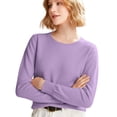 thumbnail image 2 of Women's 100% Merino Wool 2024 Fall Winter First-Line Ready to Wear Long Sleeve Seamless Knit Crewneck Sweater Light Purple L, 2 of 9