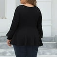 thumbnail image 7 of VINUSLI Long Sleeve Fitted Sweaters for Women Ribbed Knit Babydoll Ruffled Hem Cute Sweatshirts Plus Size V Neck Button Down Peplum Pullover Tops Black,XL, 7 of 7
