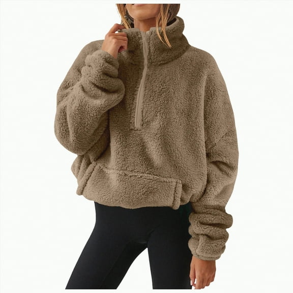 Hessimy Zip Up Hoodie Women Casual Long Sleeve Fleece Sweatshirts Jackets With Pocket Essentials Hoodie Black Hoodie Half Zip Pullover Oversized (Khaki,S)