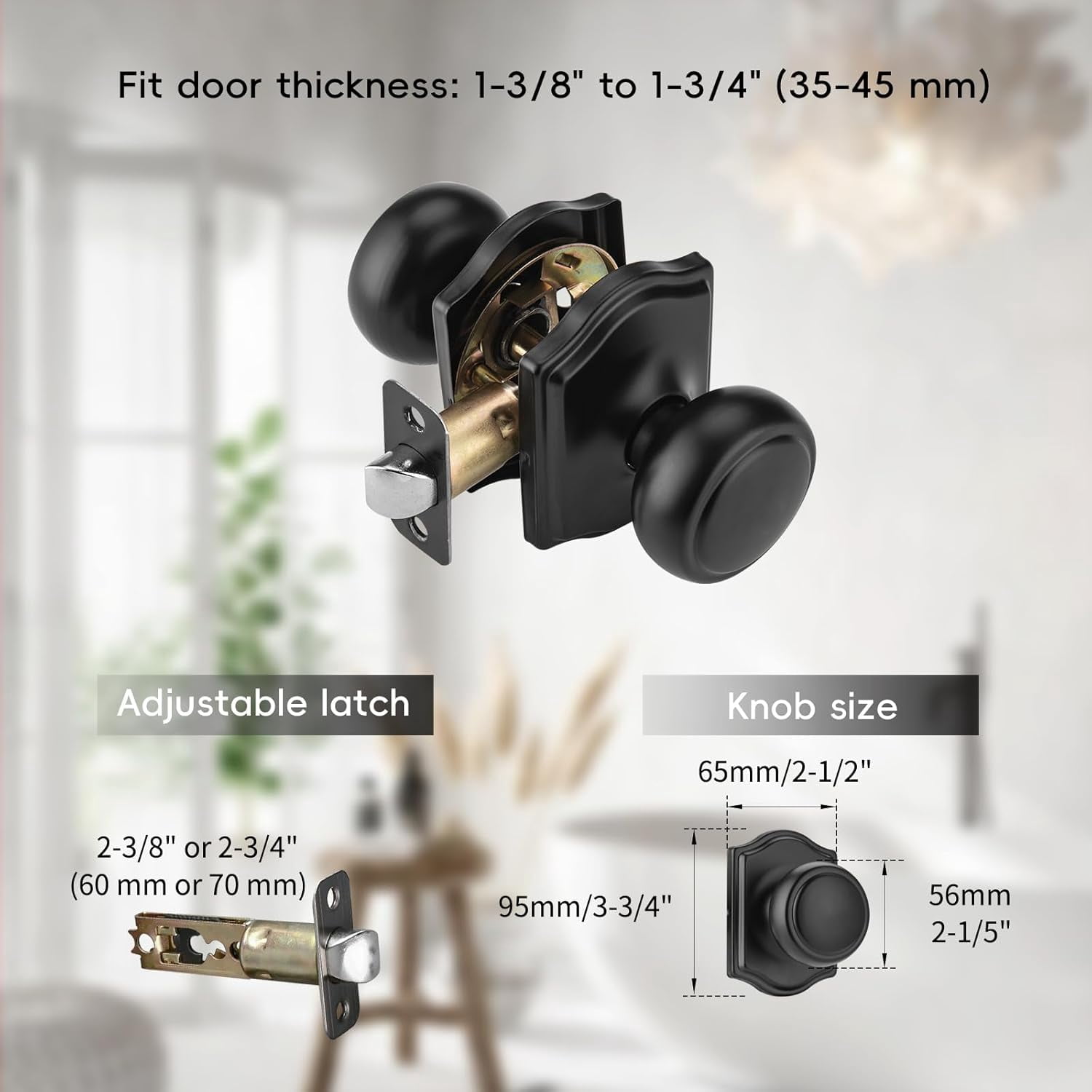 6 Pack Matte Black Door Knobs with Camelot Trim,Interior Door Knob with Lock,Coastal Door knob for Hall & Closet