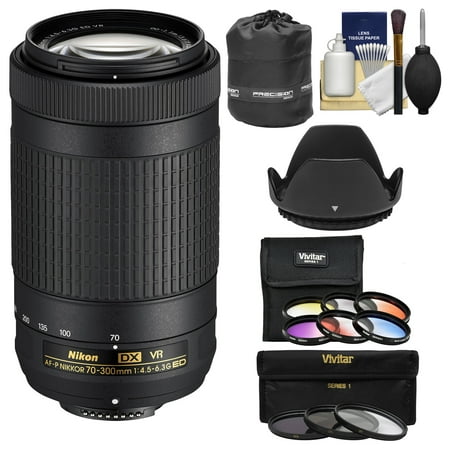 Nikon 70-300mm f/4.5-6.3G VR DX AF-P ED Zoom-Nikkor Lens with 3 UV/CPL/ND8 & 6 Graduated Color Filters + Pouch + Hood + Kit for DSLR
