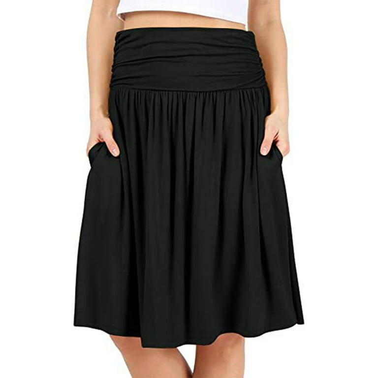 Frontwalk Women Midi Skirts With Pockets Knee Length Skirt High Waist Ladies Loose Ruched Black L Walmart