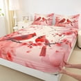 thumbnail image 3 of Manfei Cartoon Bird Child Full Size Sheets, Pink Blossoms Floral Bed Sheets, Kawaii Christmas Animal Microfiber Bedroom Decor, 4 Pieces, 3 of 7