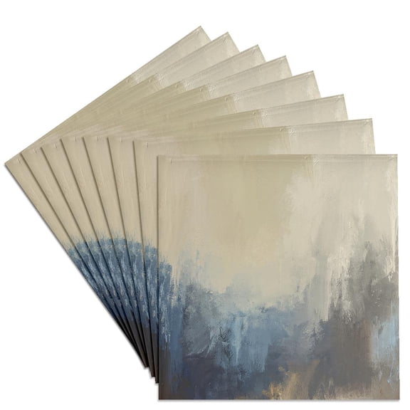 3drose, Blue and Beige Smudge Abstract, Set of 8 Ceramic Tile Coasters