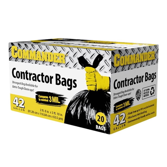 Commander 42 Gallon 2.5 MIL Black Heavy Duty Garbage Trash Bags - 32"" x 46"" - Pack of 20 - For Contractor, Industrial, Institutional, & Commercial