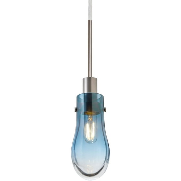 Besa Lighting - Wish - 1 Light Cord Pendant-Satin Nickel Finish-Blue/Clear Glass