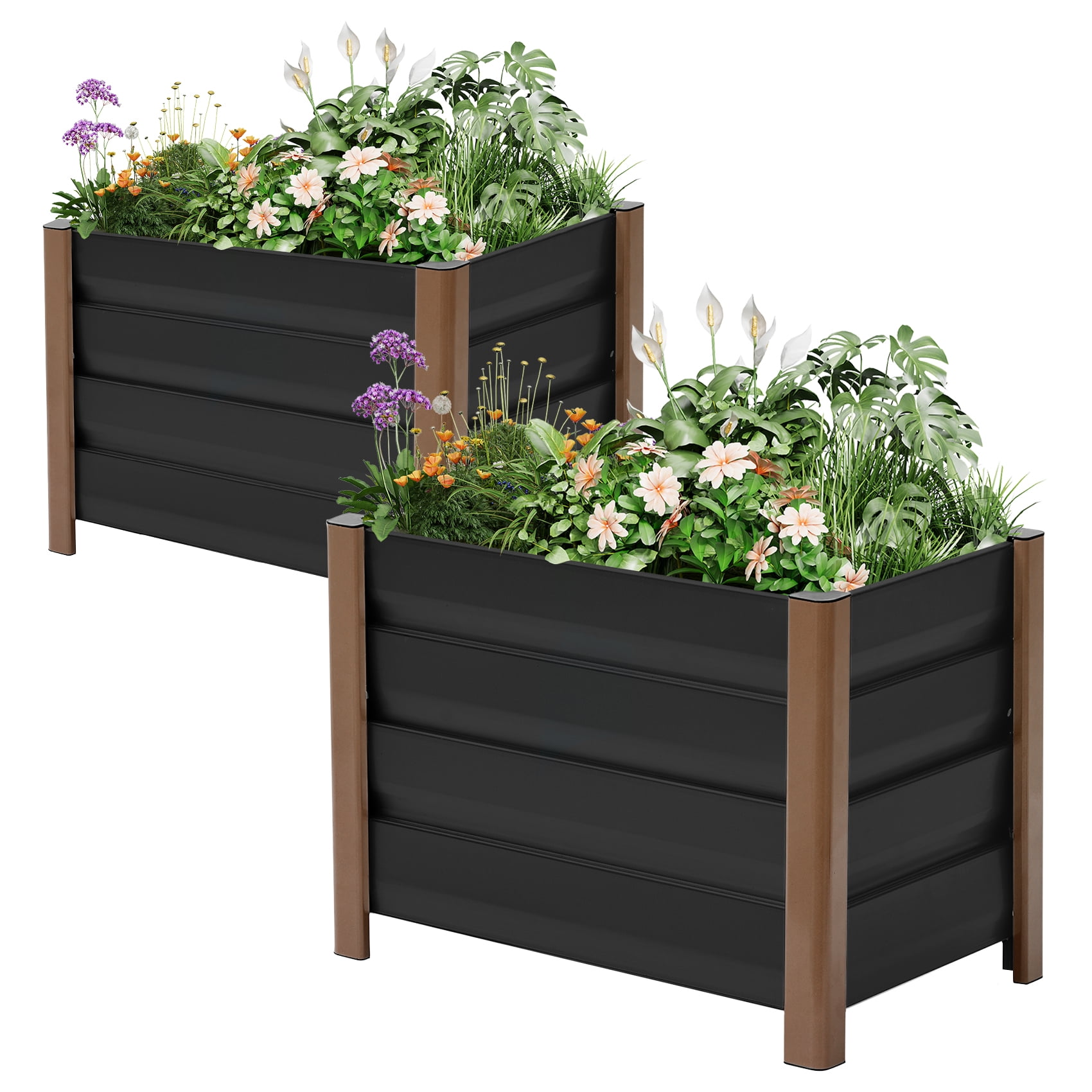 Weatherproof Aluminum Raised Garden Bed Planter Box -  Rounded Corners, Single-Layer Design, Drainage Holes, Anti-Cut Edging - Ideal for Outdoor Patio, Balcony, Lawn Planting