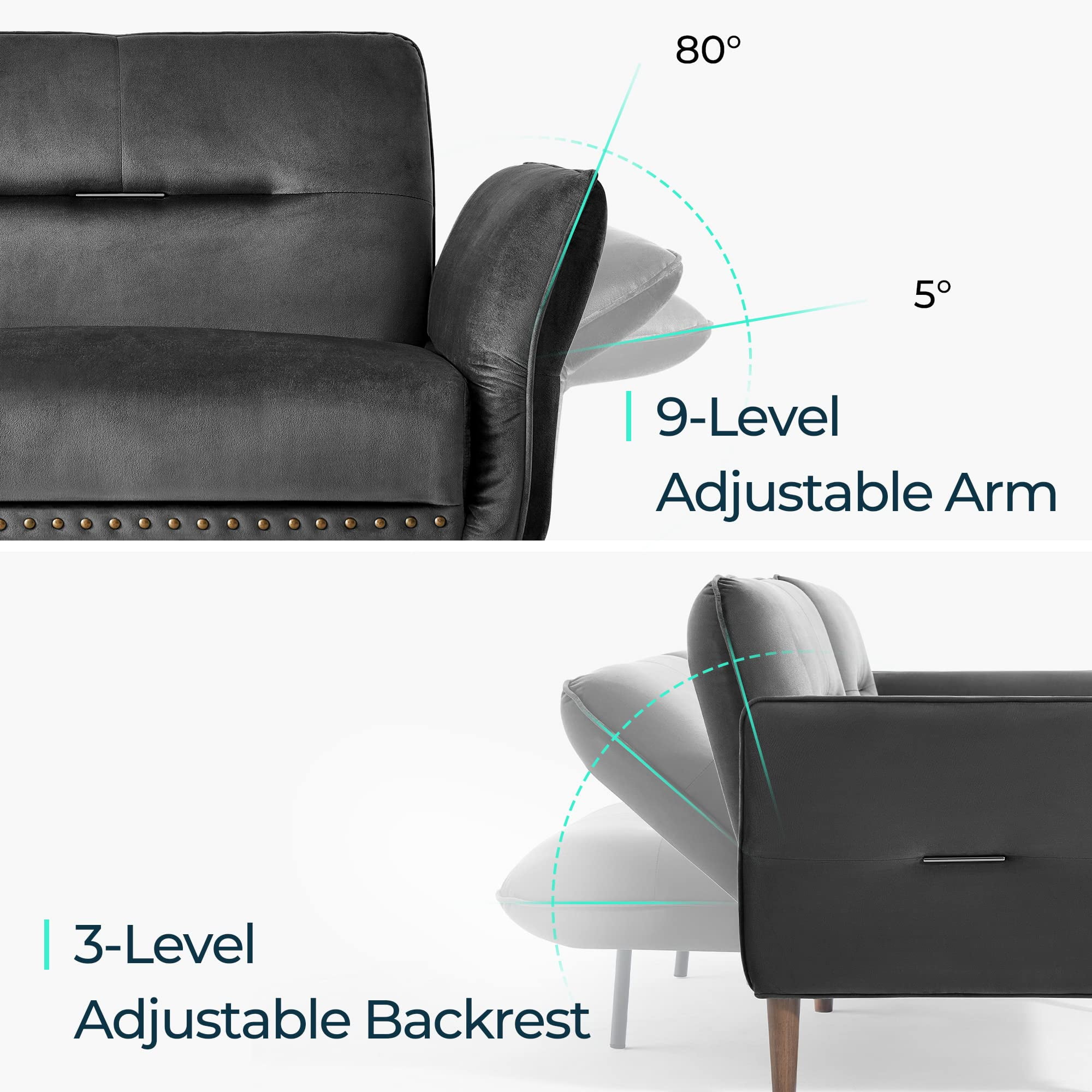 Buy LINSY HOME Velvet Futon Sofa Bed, Memory Foam Couch Convertible