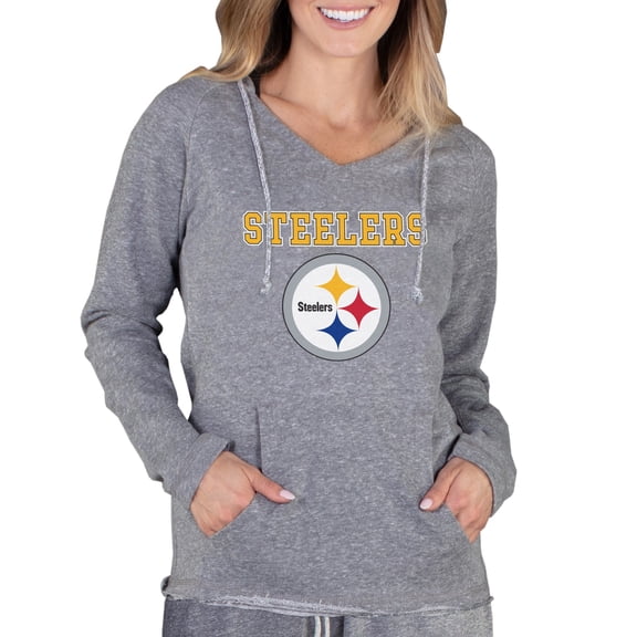Women's Concepts Sport Gray Pittsburgh Steelers Mainstream Tri-Blend Raglan Hoodie V-Neck Top