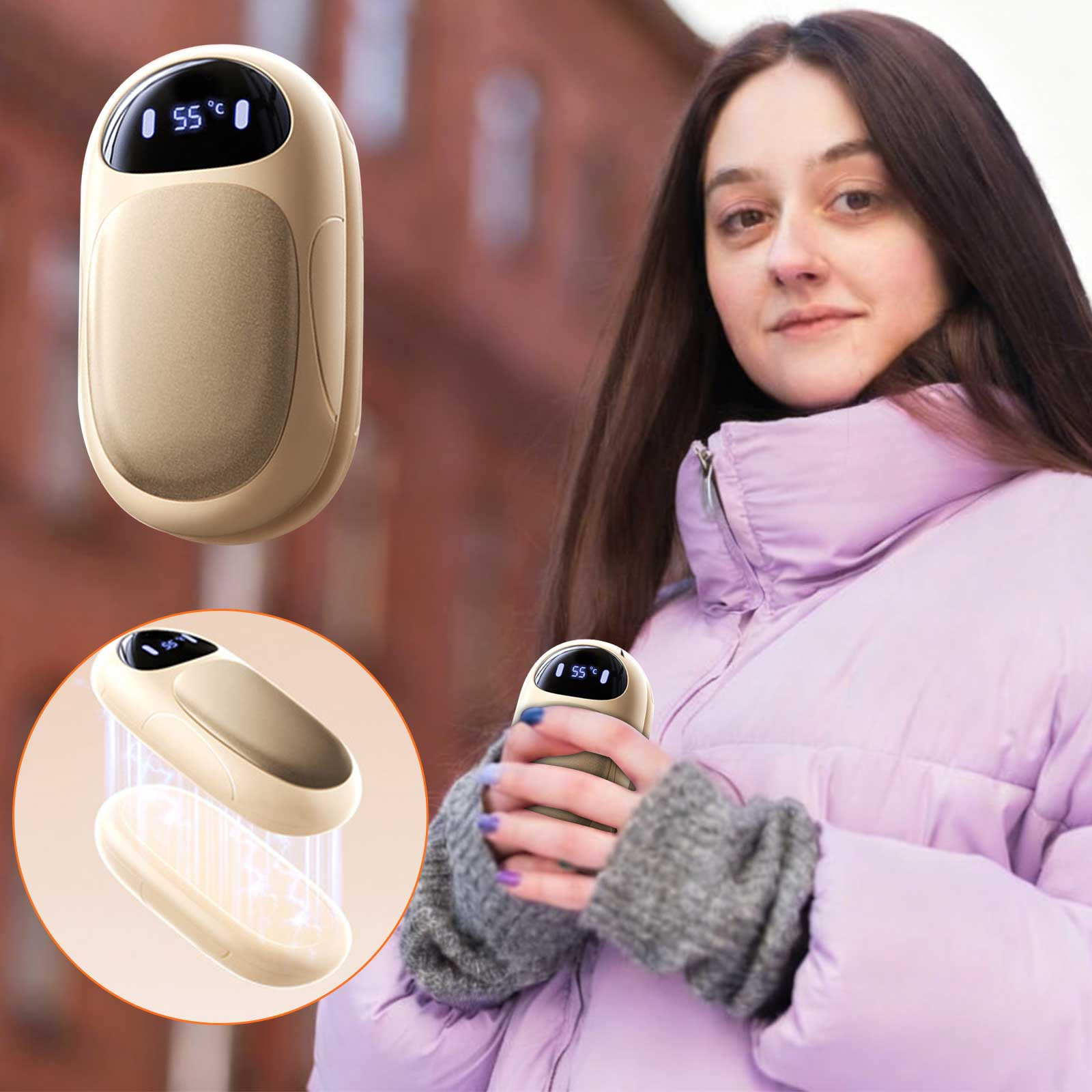 Magnetic Hand Warmer Portable USB Rechargeable Mini Heating Device 2-in-1 Pocket Hand Heat 3 Adjustable Settings for Outdoor Travel Winter Use