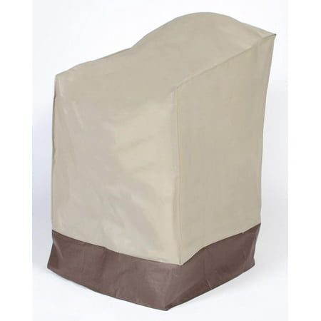 Durable Outdoor Patio Vinyl 4 Stack Chair Cover Taupe With Brown Trim