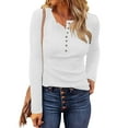 thumbnail image 2 of SwiftWear Women's Waffle Knit Henley Long Sleeve Button Down Tops Soft Stretch Casual Blouse for Everyday & Lounging White, 2 of 4
