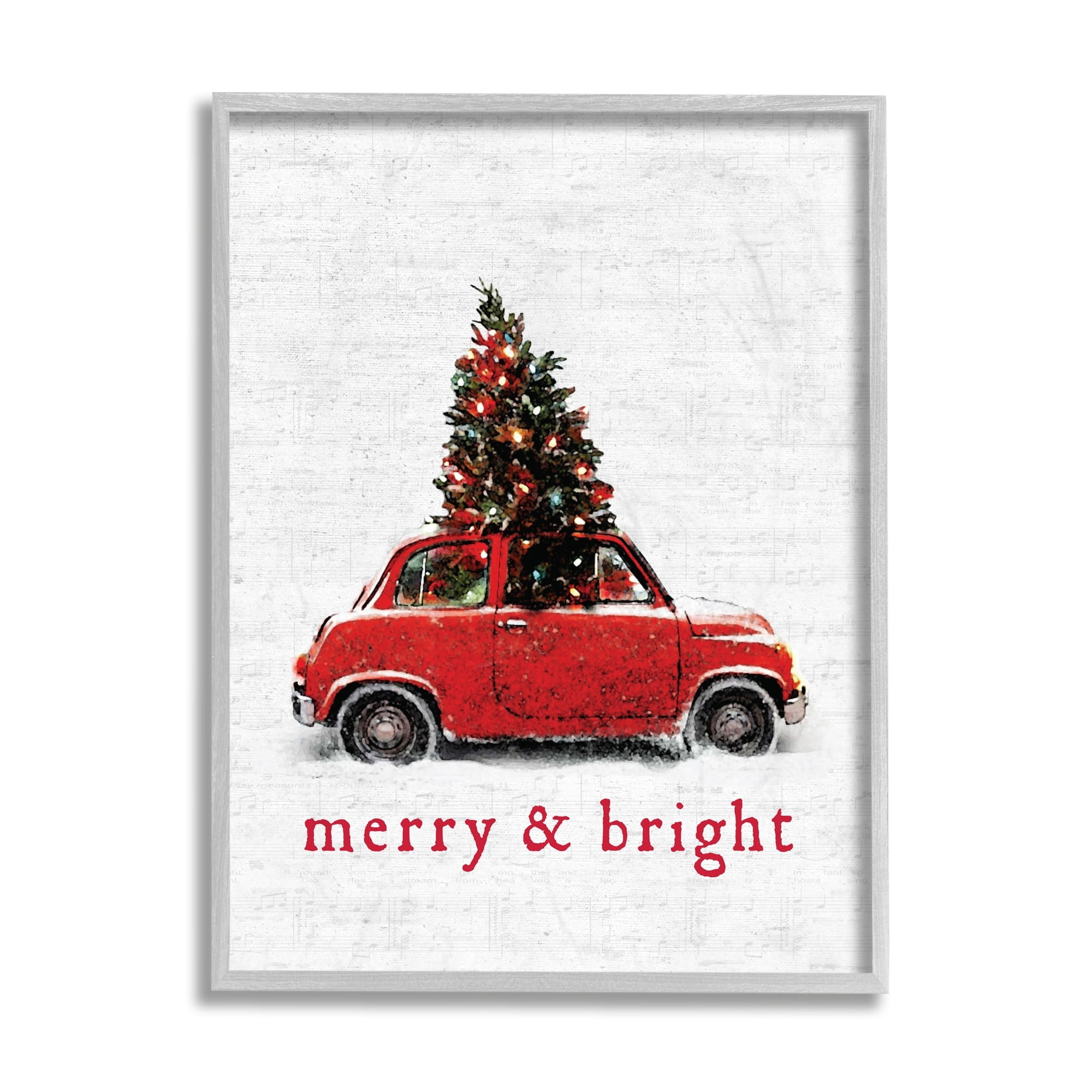 Stupell Industries Merry and Bright Quote Vintage Red Christmas Car Holiday Painting Black Framed Art Print Wall Art, 11 x 14