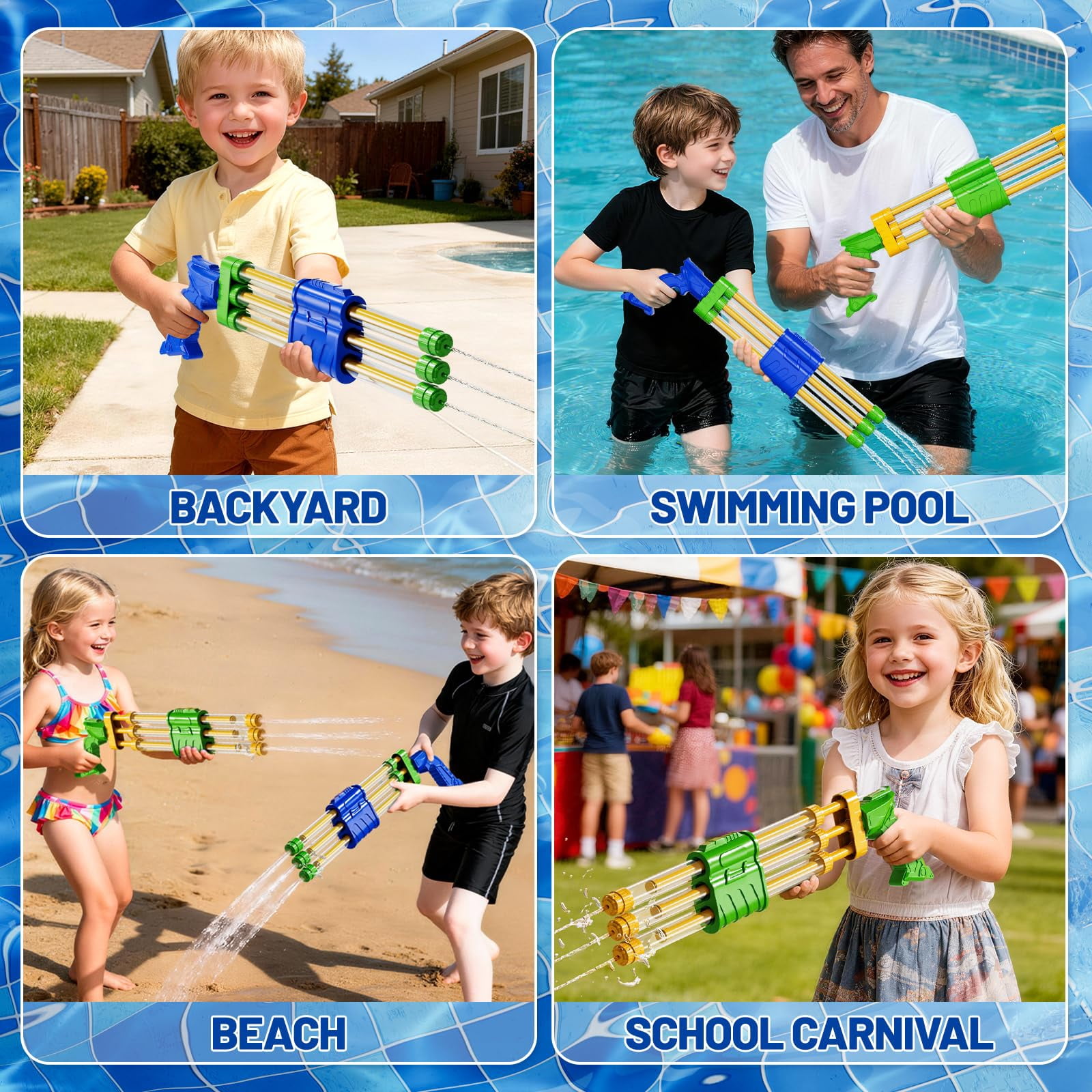 4 Packs 3 Nozzles Water Blaster Pool Toys