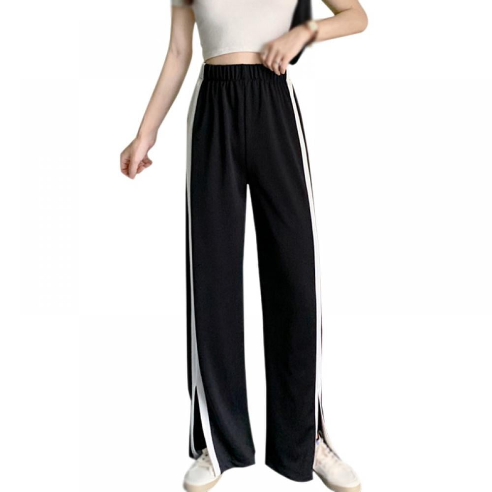 Split Side Striped Joggers Snap Button